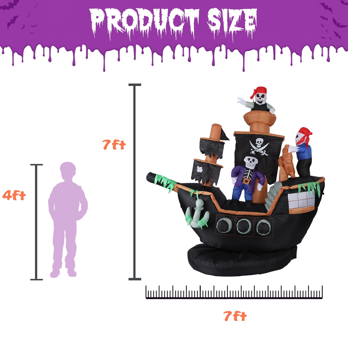 Haunt & Co 7 FT Halloween Inflatable Skeletons Ghosts on Pirate Ship Lights Decor Outdoor Indoor Holiday Decorations, Blow up Lighted Yard Decor, Giant Lawn Inflatables Home Family Outside Decor