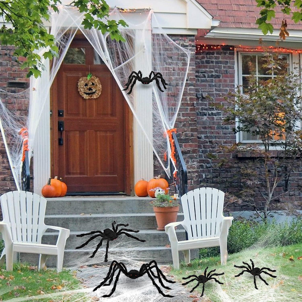 Haunt & Co 5 Pack Giant Spider ,Scary Spider Outdoor Party Decorations Props ,Black