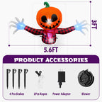 Haunt & Co 5 FT Halloween Inflatable Pumpkin Ghost - Outdoor LED Blow-Up Decoration with Giant Arms, Light-Up Eyes, Waterproof Yard Decor