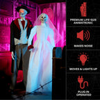Haunt & Co Undead Bride & Groom Halloween Animatronics with Glowing Eyes, 6-Ft