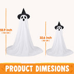 Haunt & Co 2 Packs Outdoor,Light Up Halloween Spooky Standing Ghost with Witch Hat,Scary Ghosts Decor with LED Lights