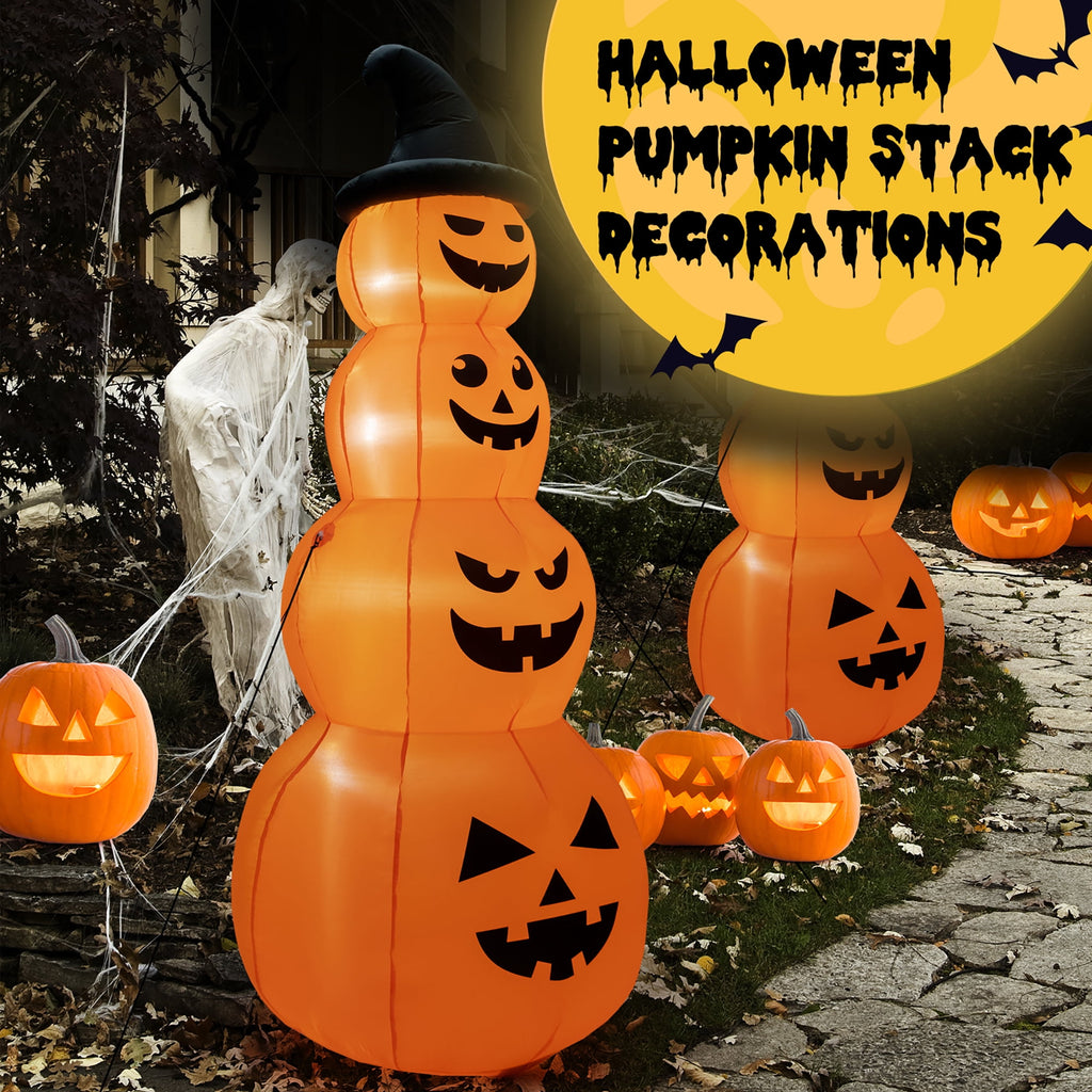Haunt & Co Costway 8FT Halloween Inflatable Stacked Pumpkins Blow-up Holiday Decoration w/ LED Lights