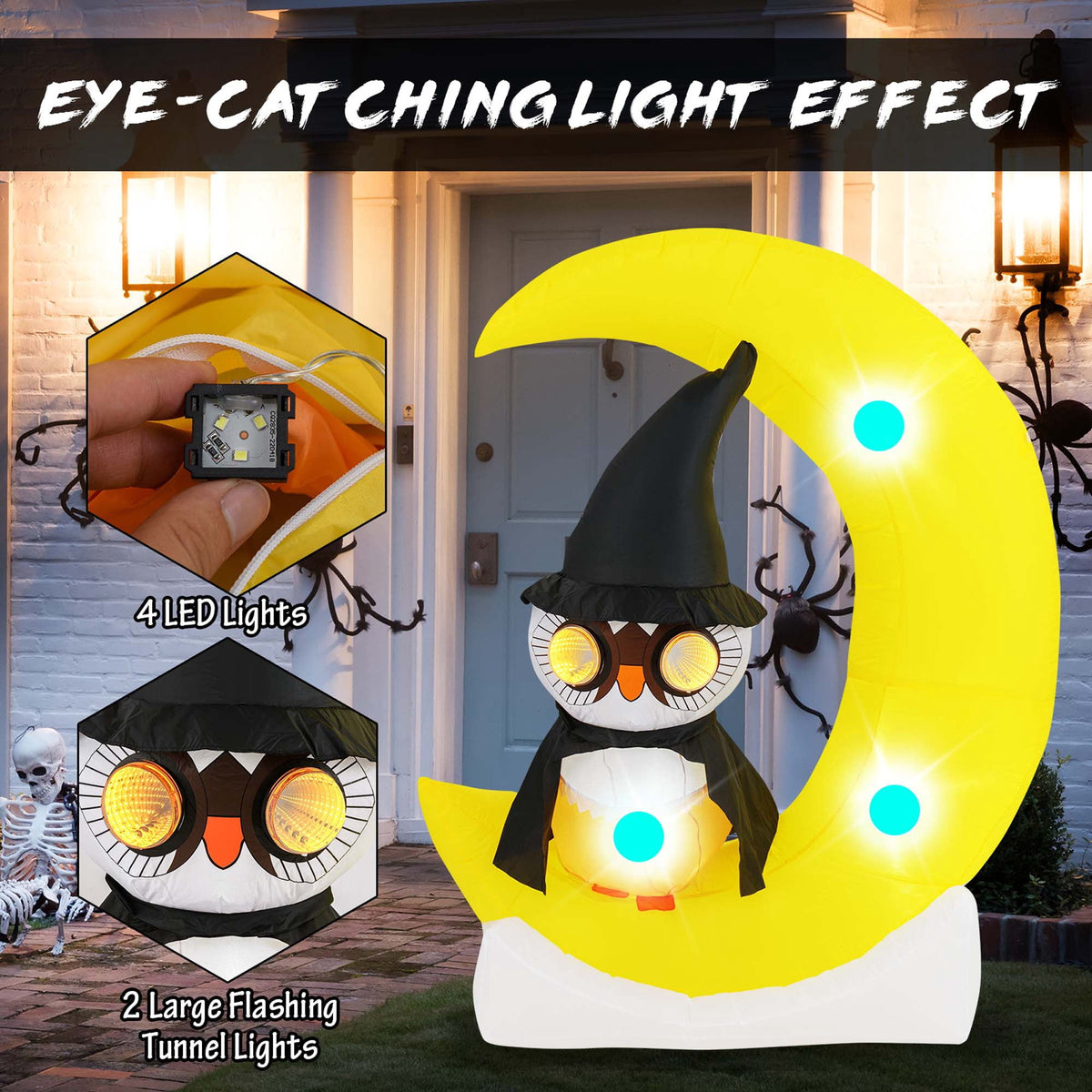 Haunt & Co Costway 4.3 x 5.1 ft Inflatable Owl on Moon LED Lighted w/ Large Moon & Wizard Owl w/ Stakes & Sandbags