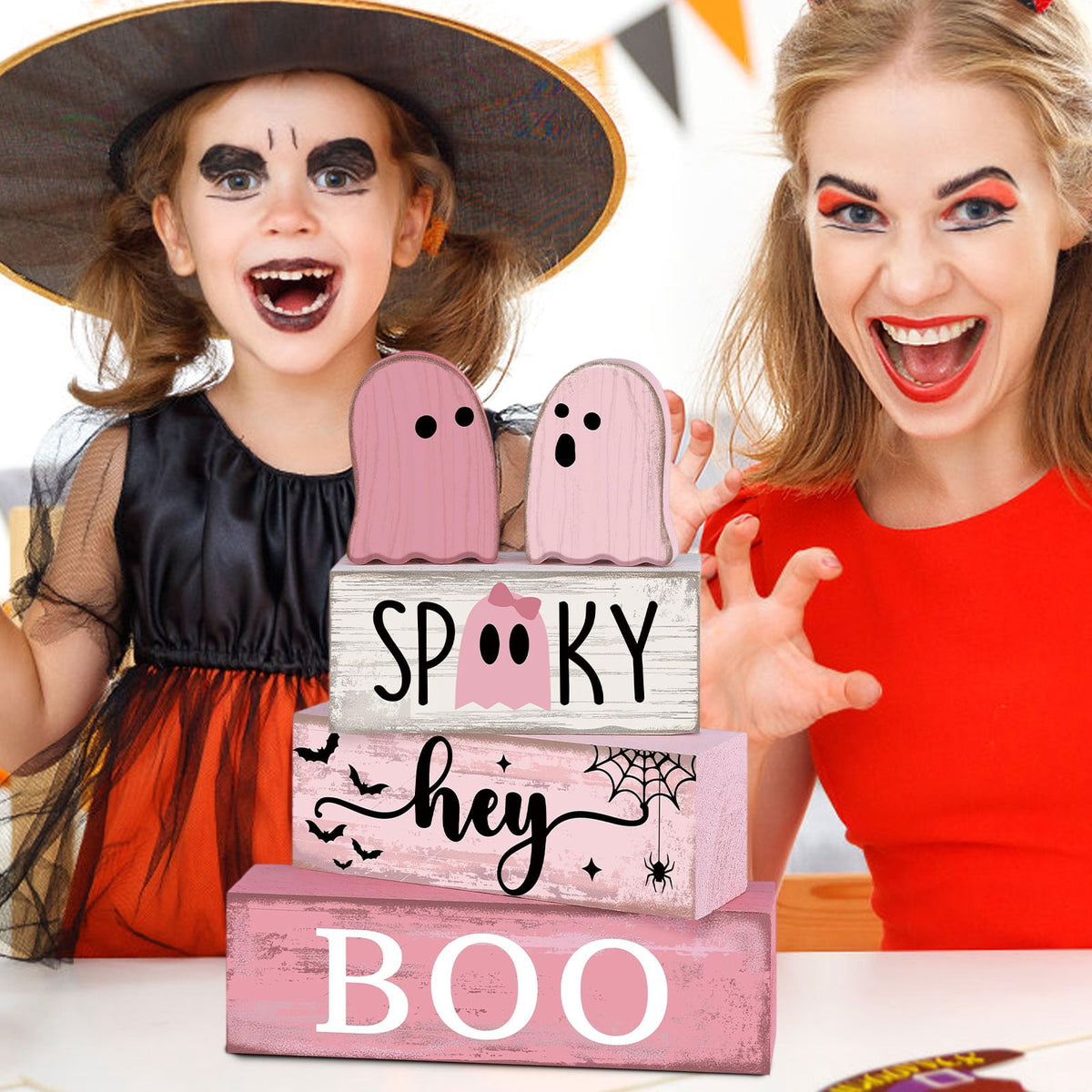 Haunt & Co 5 Pcs Halloween Haunted Ghostly Ornaments â?? Gentle Tones with Spooky Shadows, Halloween Decorations for Snack Tables, Dessert Stations & Halloween Party Setups â?? great for Halloween Parties