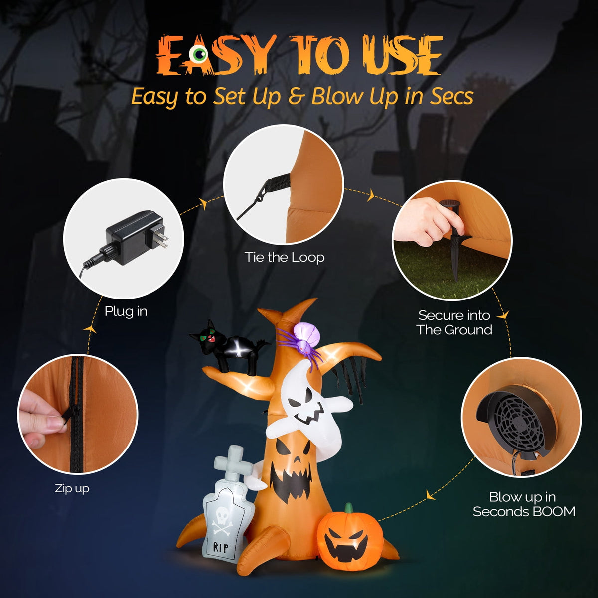 Haunt & Co OverPatio 7.8' Halloween Inflatables Outdoor with 9pcs LED Lights