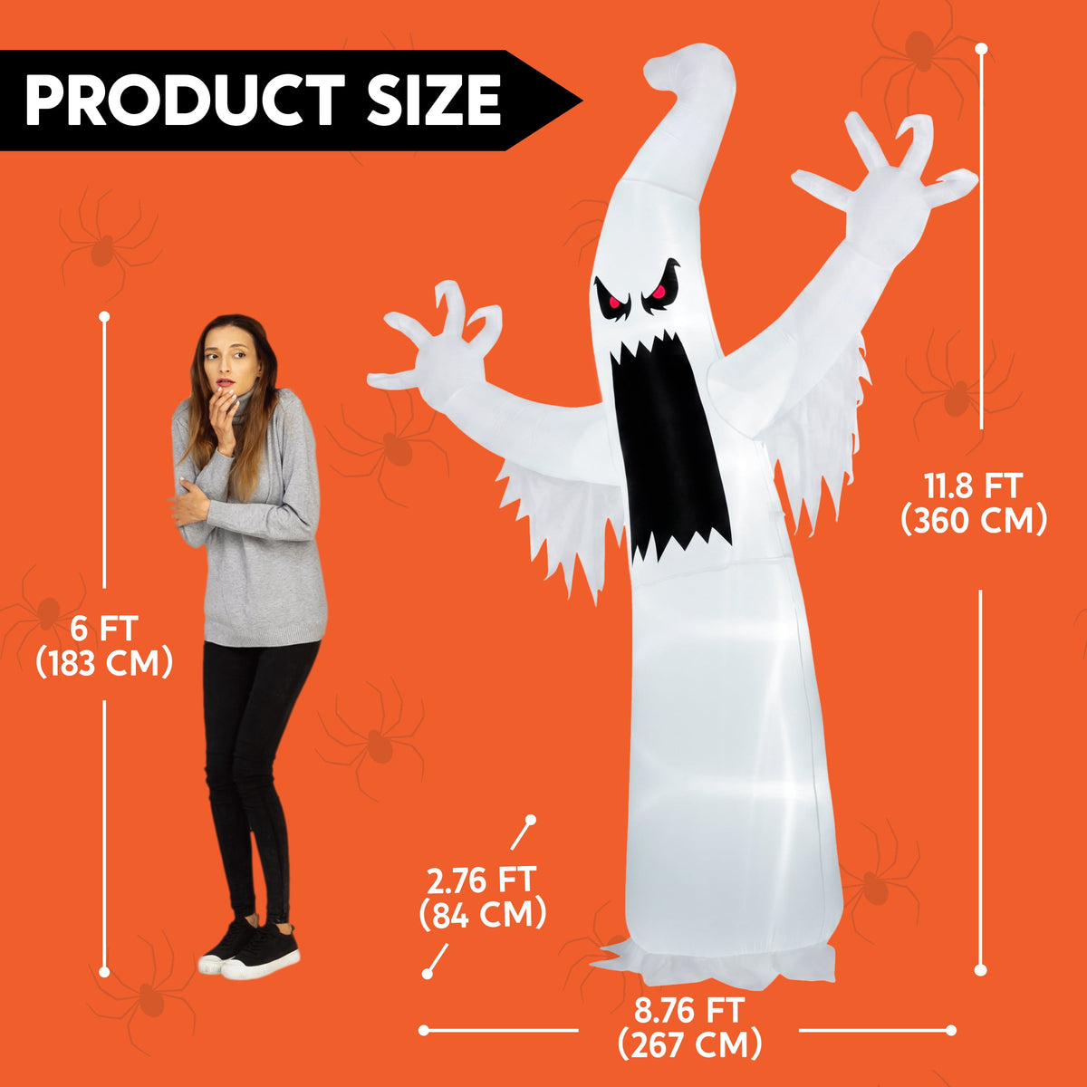 Haunt & Co 12 ft Halloween Inflatable Outdoor Ghost,Giant Ghost Blow Up Decor with Built-in LED Lights,inflatables with Build-in LEDs,Spooky Outdoor Decorations