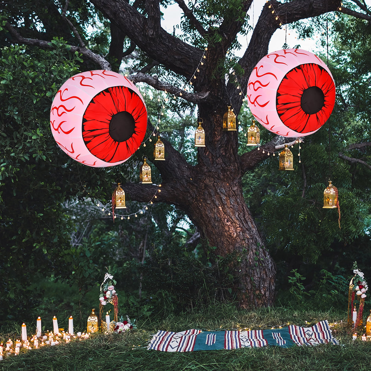 Haunt & Co Costway 2 Pack 3 FT Halloween Inflatable Eyeballs w/ Air Blower & Red LED Lights