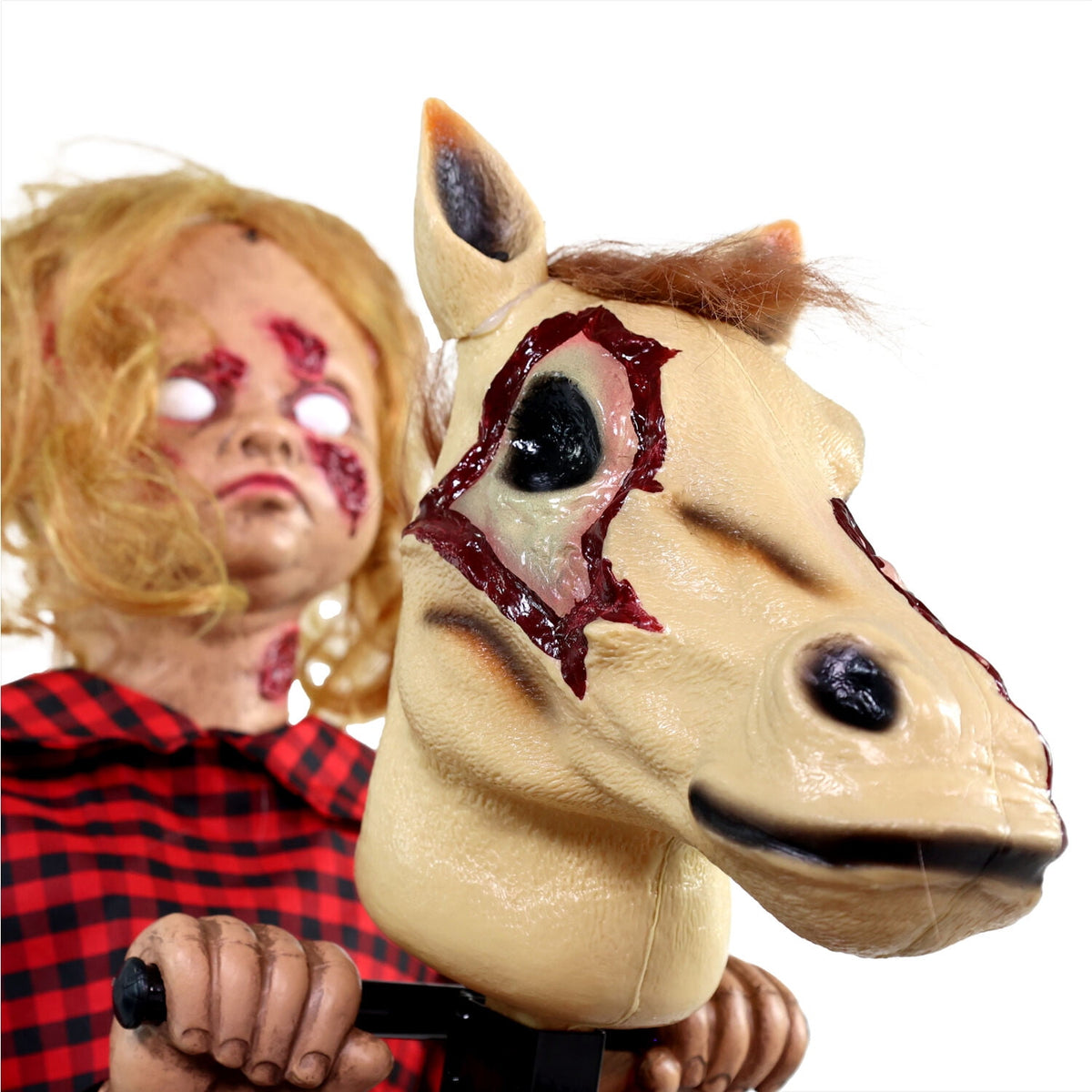 Haunt & Co 3.2 ft Voice & Sound-Sensor Rocking Horse Girl Halloween Animatronic