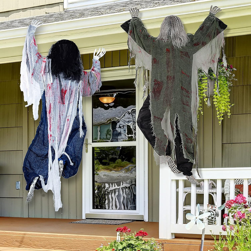 Haunt & Co 2 Pack 47 inch Climbing Zombie Skeleton with Bloodstains,Halloween Hanging Decorations Indoor and Outdoor Yard Decorations