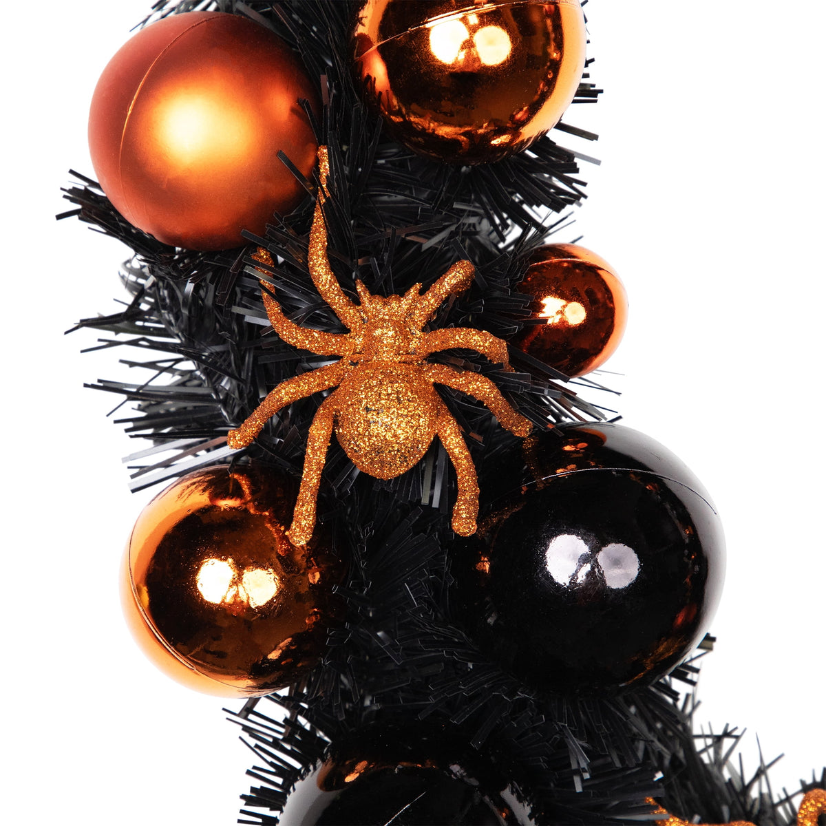 Haunt & Co Northlight Spiders and Ornaments Small Tinsel Halloween Wreath - 18" - Orange and Black - Unlit