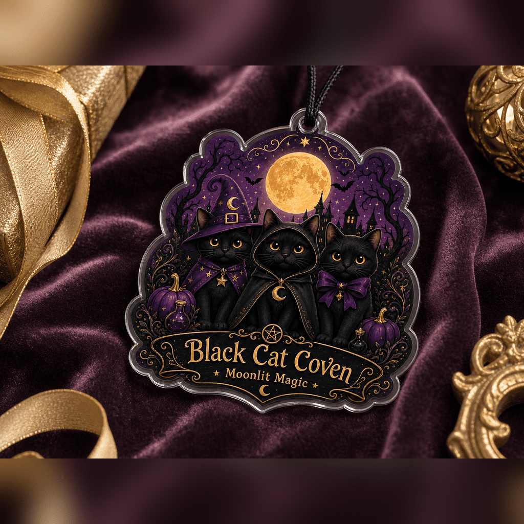 Haunt & Co Black Cat Coven Acrylic Halloween Hanging Ornament