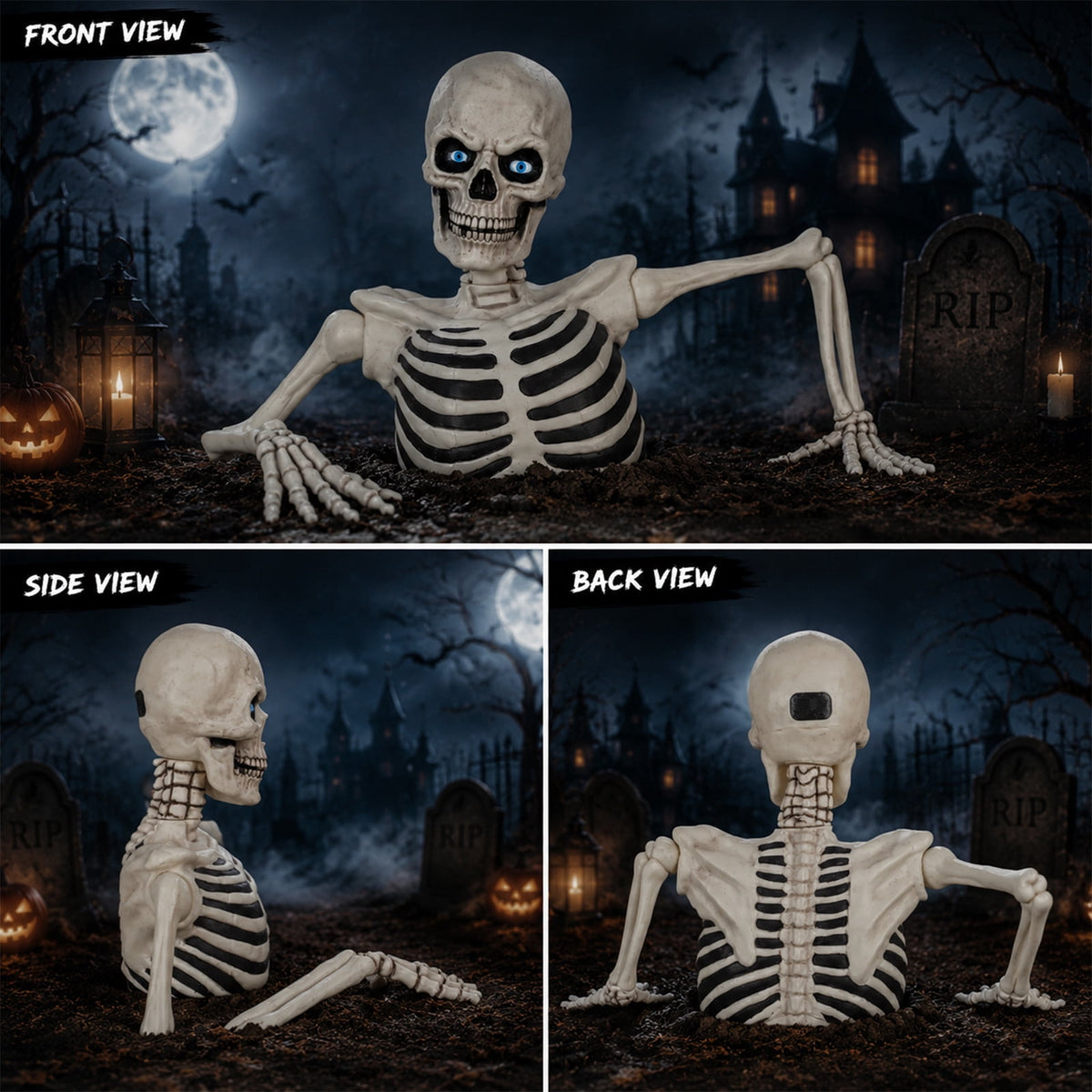 Haunt & Co Clearance Halloween Decorations Skeletons, Giant Ground Breaking Skeleton with LCD Eyes, Spooky Haunted Home Halloween Decorations Outdoor for Yard, Patio & Front Porch