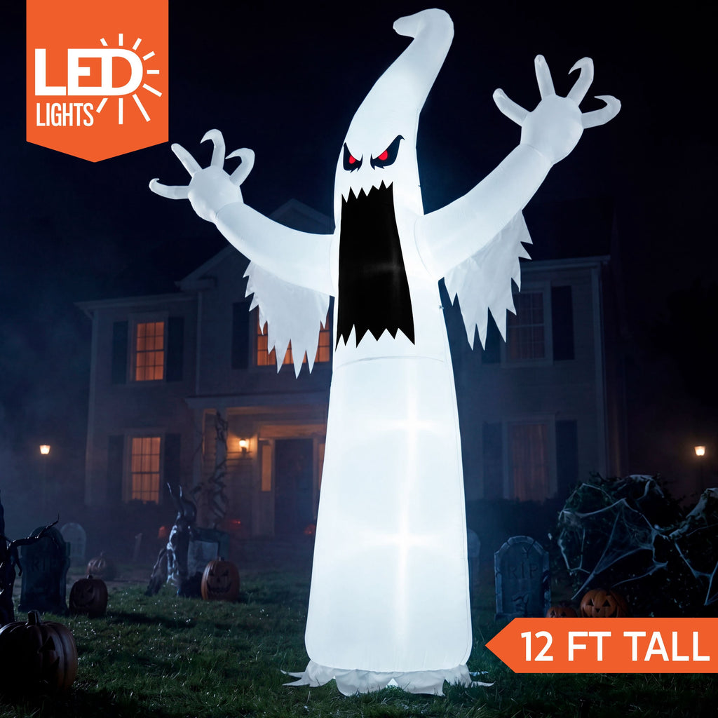 Haunt & Co 12 ft Halloween Inflatable Outdoor Ghost,Giant Ghost Blow Up Decor with Built-in LED Lights,inflatables with Build-in LEDs,Spooky Outdoor Decorations