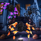 Haunt & Co JoyX Giant Halloween Spider Web Decoration Set, 23 ft Huge Web with 50" Large Spider, LED Light, and Glow in The Dark Spiders