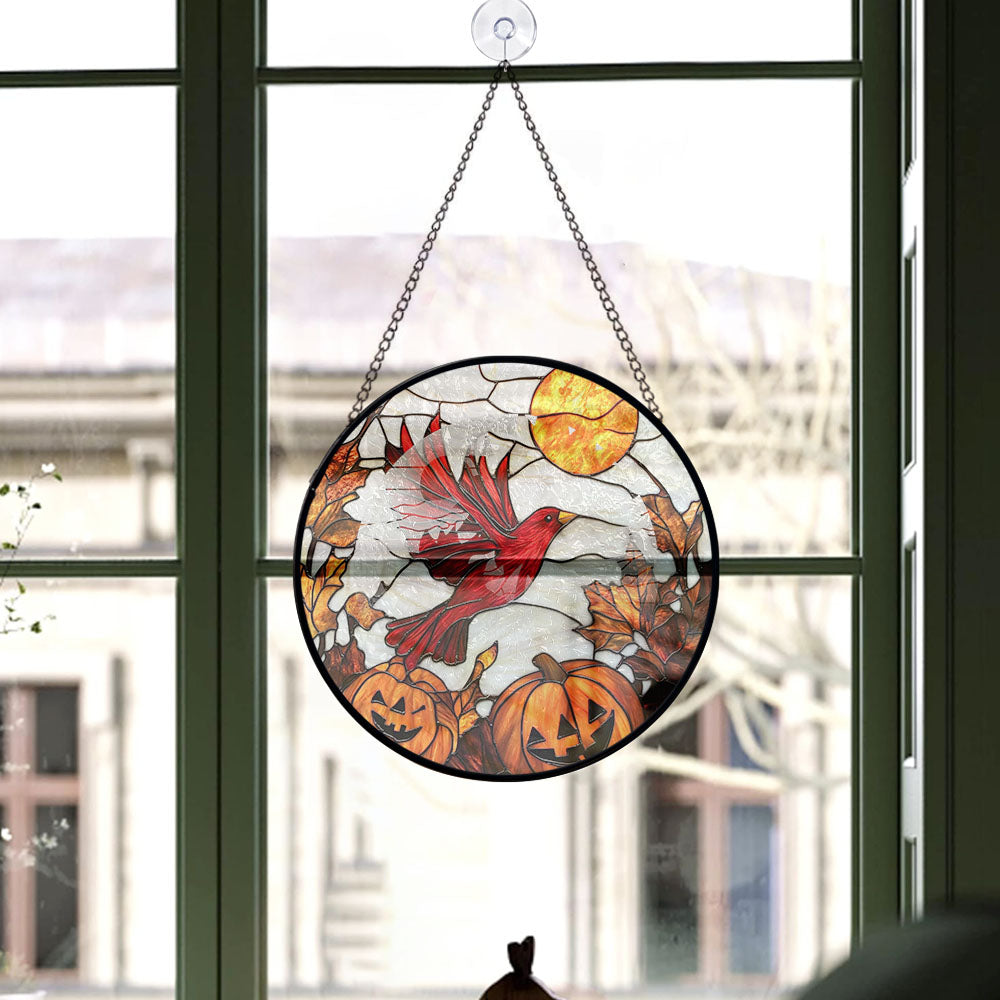 Haunt & Co Coworker Christmas Gift - Halloween Cardinal Stained Glass Hanging Ornament for Christmas - Sparkling Tree Decoration, Great Holiday Gift for Mom, Dad, Friends, Family