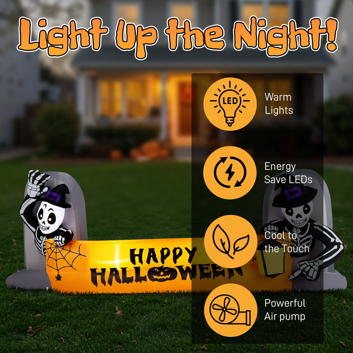 Haunt & Co 9.6FT Large Halloween Inflatable Decorations Skeleton Tombstone Banner, Outdoor Decorations with Built-in LEDs for Halloween Holiday Party Outdoor Garden Yard Lawn Decor