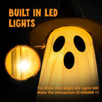 Haunt & Co 2 Packs Outdoor,Light Up Halloween Spooky Standing Ghost with Witch Hat,Scary Ghosts Decor with LED Lights