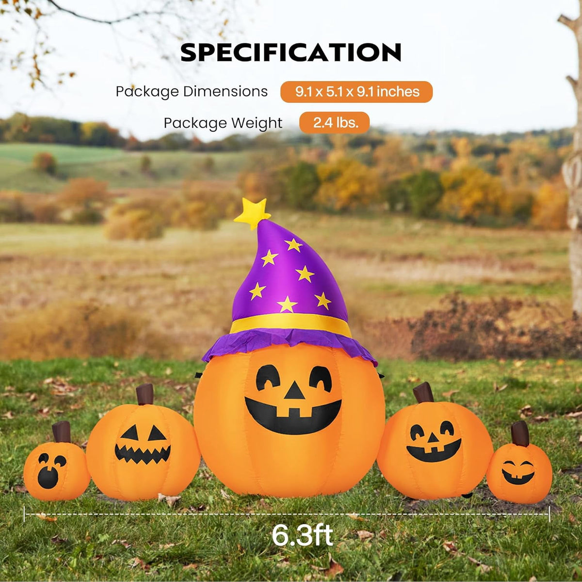 Haunt & Co SPECSTAR 6ft Long Halloween Inflatable LED Lighted Pumpkin Family Blow up Outdoor Lawn Yard Decoration