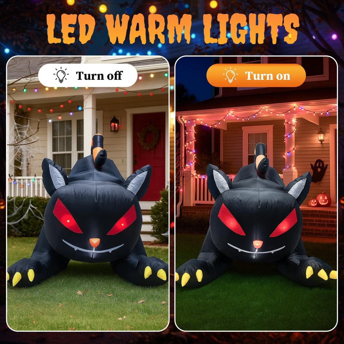 Haunt & Co 6.5FT Halloween Inflatable Black Cat, Blow Up Yard Decoration with Shakable Head & LED Lights, Large