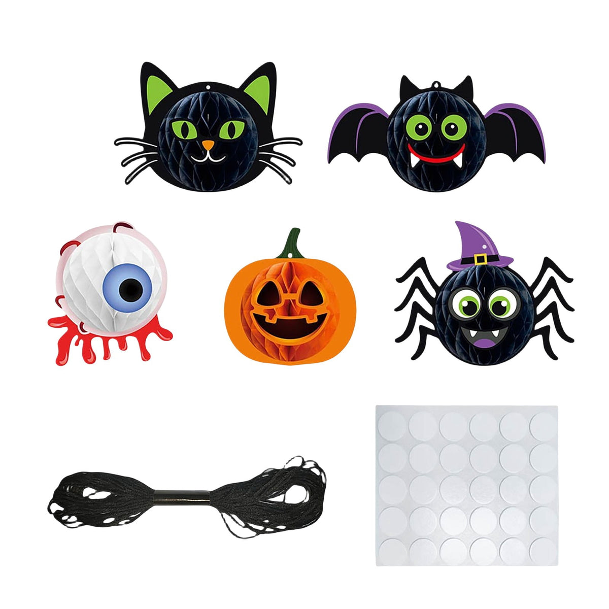 Haunt & Co Halloween Party Decorations 3D Hanging Honeycomb Ornaments Retro Pumpkin Skull Ghost Paper Ornaments Set with Hanging Rope for Indoor Haunted House Ceiling Decor 6 Pcs