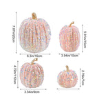 Haunt & Co Gaecuw 7 Pack Glitter Pumpkin Decor Sequin Velvet Fall Ornaments for Thanksgiving Table, Halloween Display, Mixed Sizes, Beige