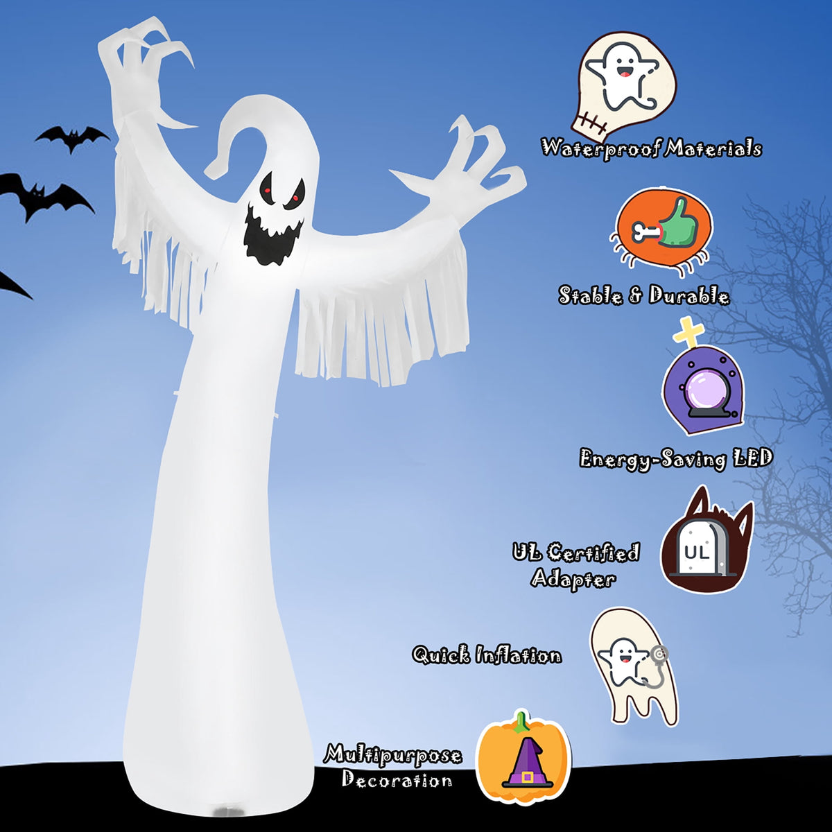 Haunt & Co Costway 12ft Inflatable Halloween Blow Up Ghost Decoration w/ Built-in LED Light
