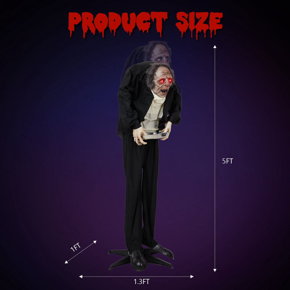 Haunt & Co 5ft Waiter Animated Creepy Halloween Animatronics Waiters w/ Pre-Recorded Screaming