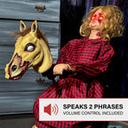 Haunt & Co 3.2 ft Voice & Sound-Sensor Rocking Horse Girl Halloween Animatronic