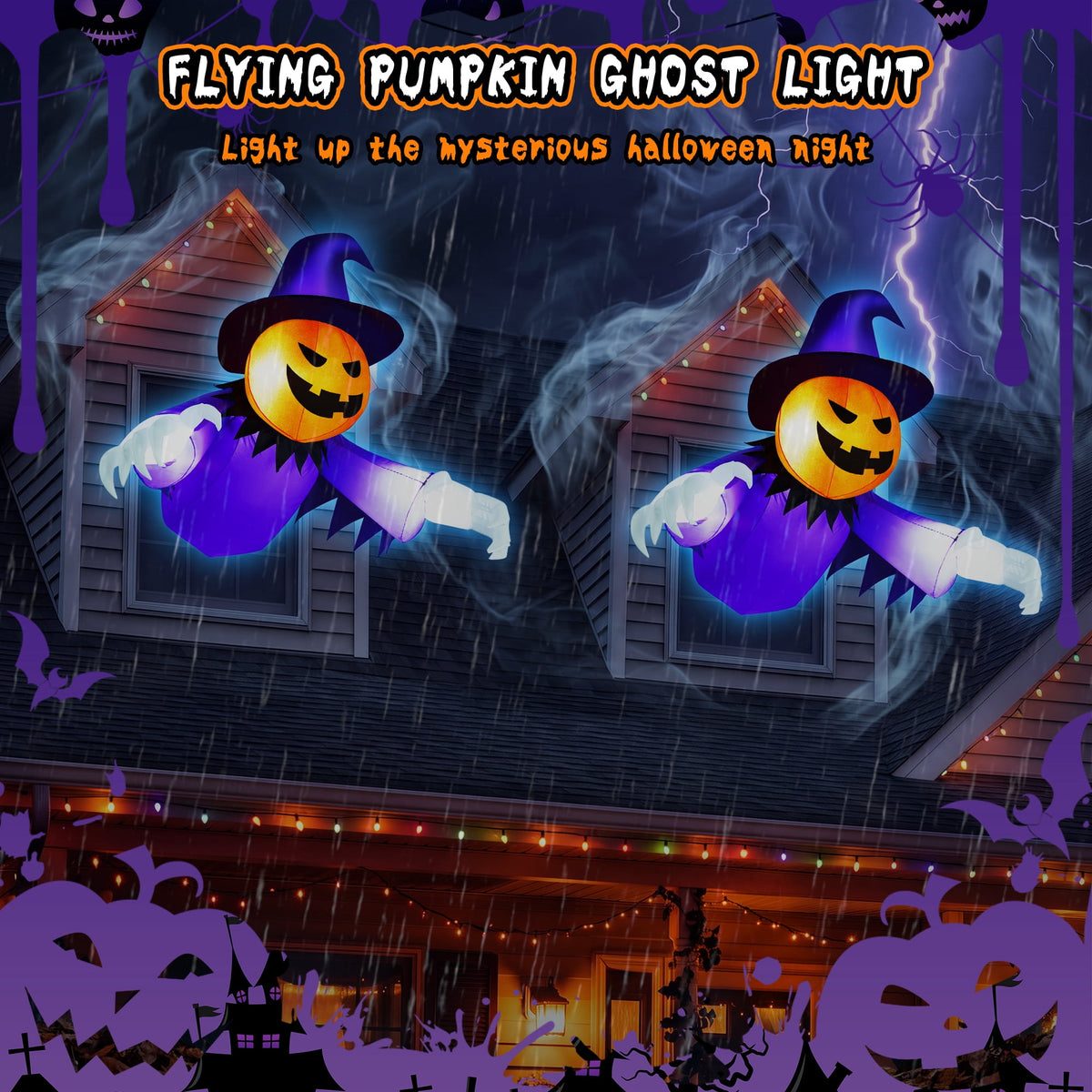Haunt & Co 2-in-1 Halloween Inflatable Pumpkin Ghost,4 FT Halloween Window Decoration, Blow Up Outdoor