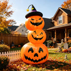 Haunt & Co Faburo 6FT Halloween Inflatable Pumpkin Stack with LED Lights, 3 Jack O Lantern Blow Up Outdoor