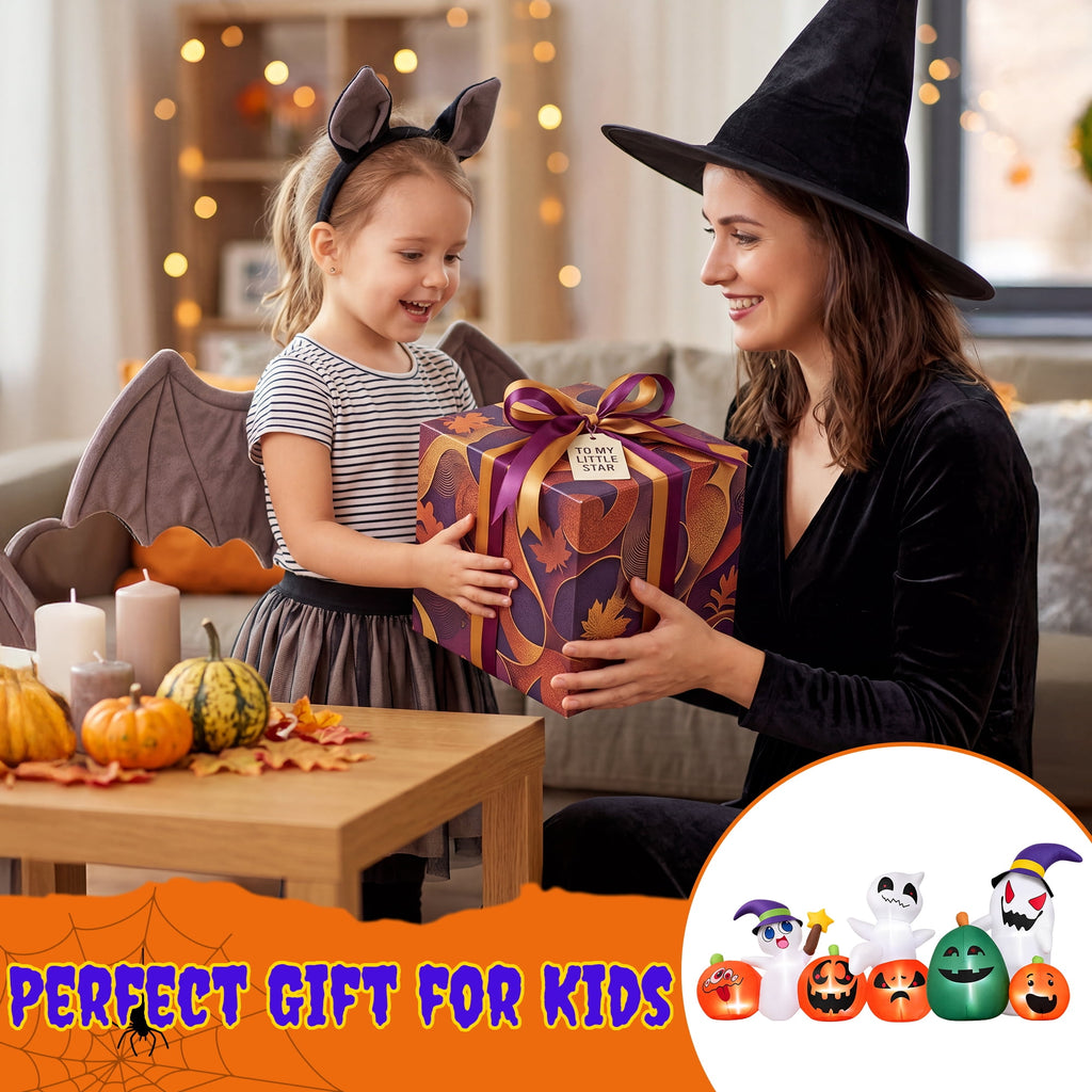 Haunt & Co (2 pack) 7ft Long Halloween Inflatable with Lights,Pumpkin Ghost