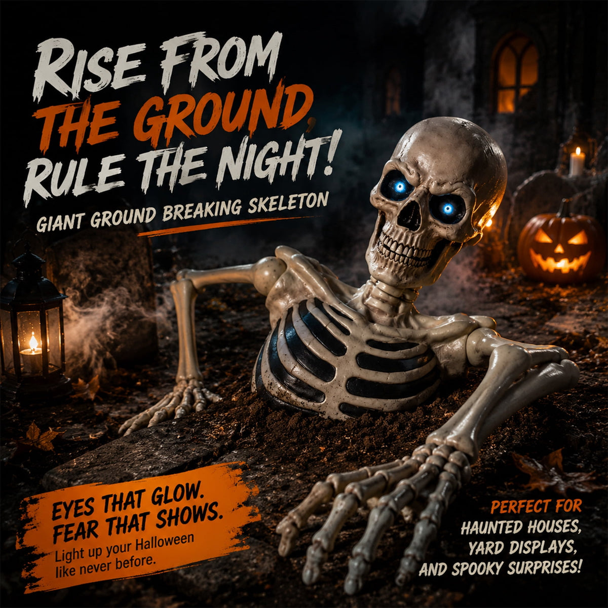 Haunt & Co Clearance Halloween Decorations Skeletons, Giant Ground Breaking Skeleton with LCD Eyes, Spooky Haunted Home Halloween Decorations Outdoor for Yard, Patio & Front Porch
