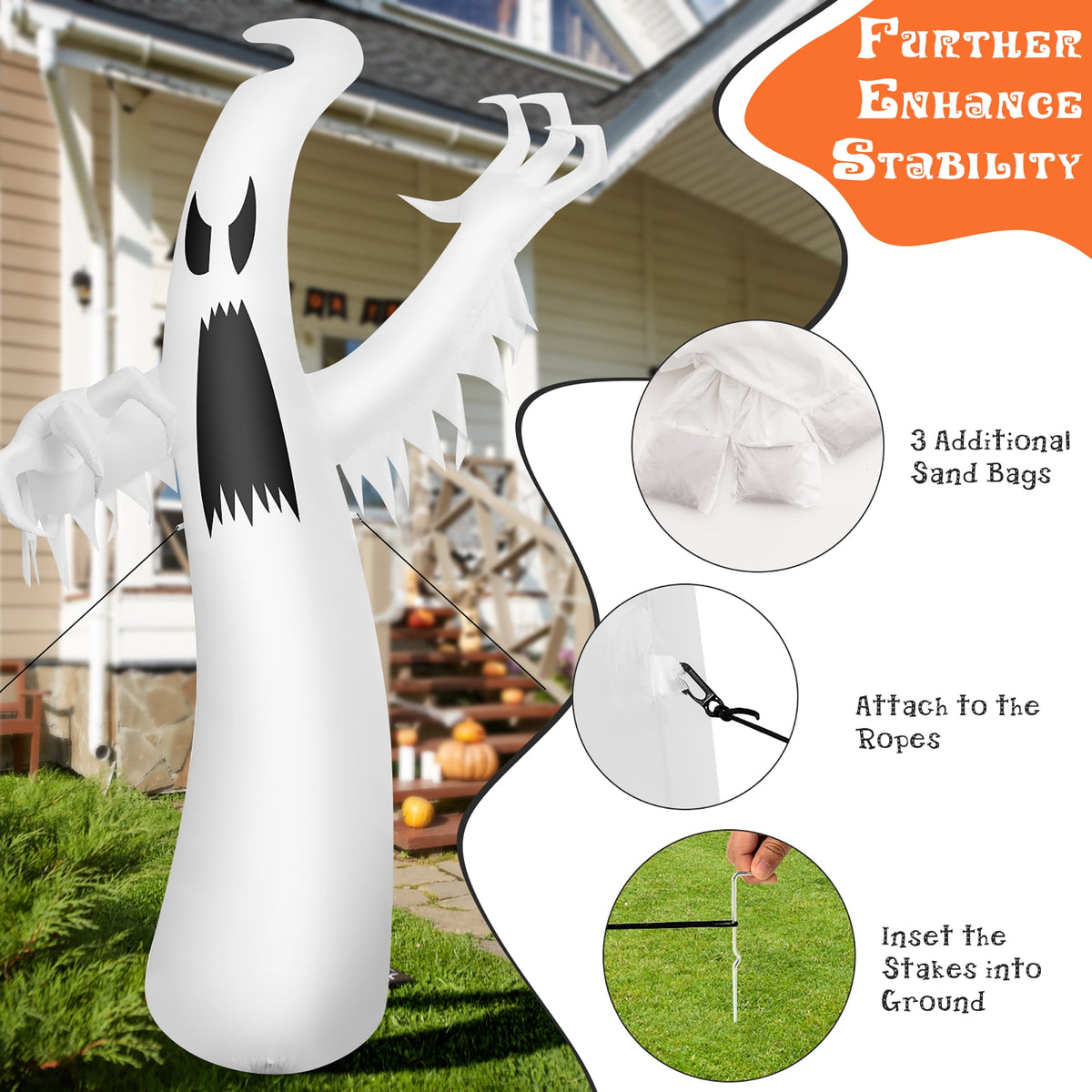 Haunt & Co Costway 12ft Halloween Inflatable Ghost Quick Blow up w/LED Lights Outdoor Yard Scary Decoration