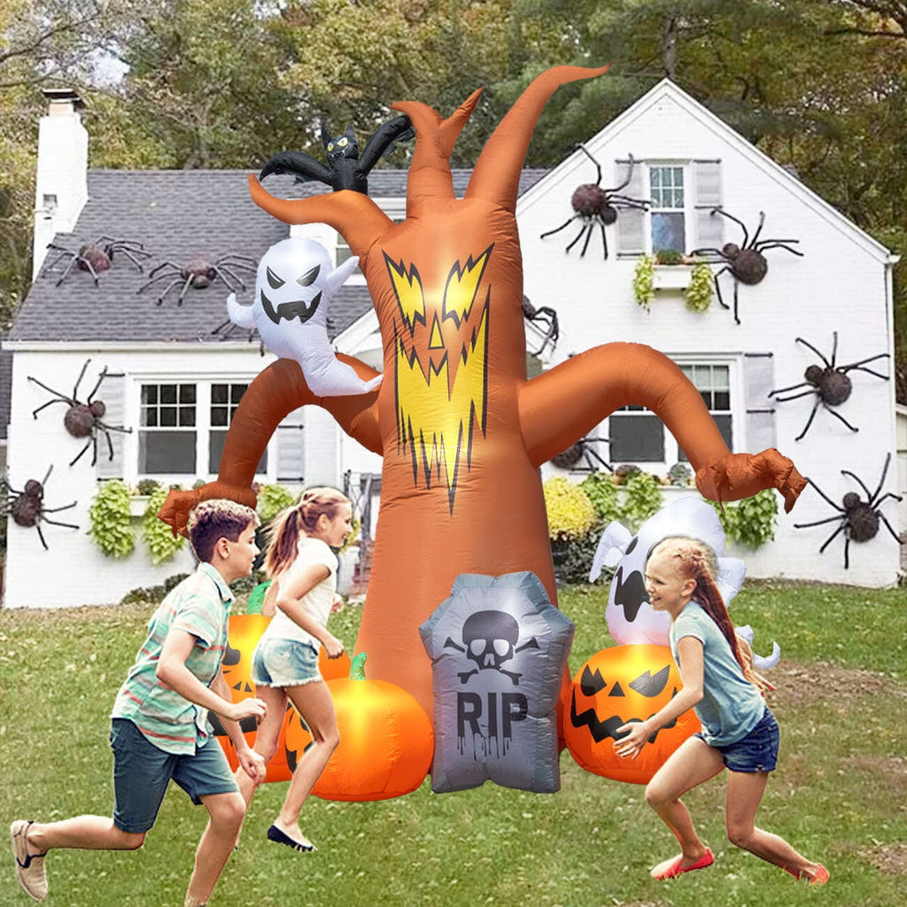 Haunt & Co Coolmade 8ft Halloween Inflatables Decorations Inflatable Dead Tree Outdoor Decorations with LED Lights Built-in Blow Up Yard Decoration Pumpkin Ghost for Halloween Outdoor