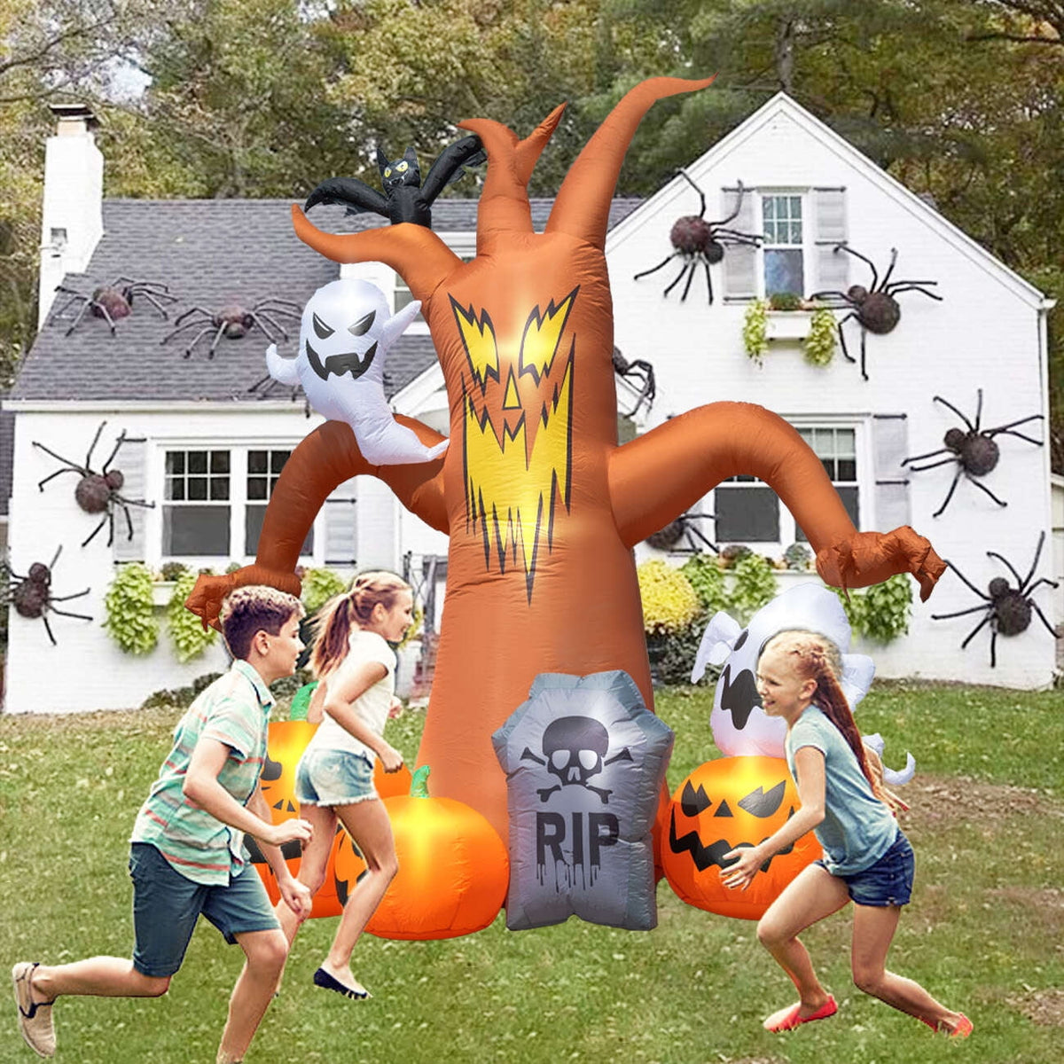 Haunt & Co Coolmade 8ft Halloween Inflatables Decorations Inflatable Dead Tree Outdoor Decorations with LED Lights Built-in Blow Up Yard Decoration Pumpkin Ghost for Halloween Outdoor