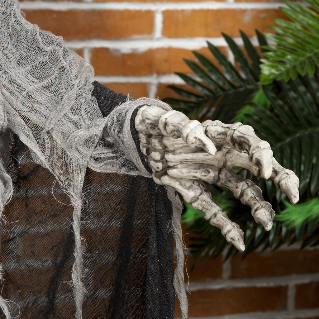 Haunt & Co Outsunny 74" Life Size Outdoor Skeleton Witch, Animated Prop Animatronic Decor with Sound and Motion Activated, Light Up Eyes and Chest, Howling and Chain Sound