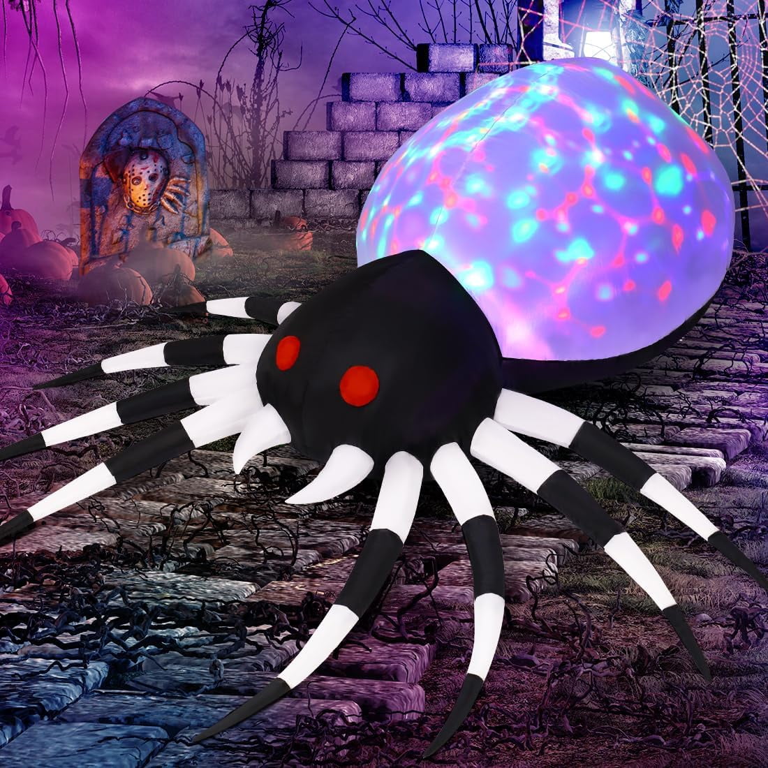 Haunt & Co Halloween Inflatable 6 FT Spider Inflatables Outdoor Decorations with Magic Light, Scary Inflatable Halloween Spider Blow Up Spider, Halloween Blow Up Decorations Outside Clearance for Holiday