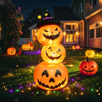 Haunt & Co Faburo 6FT Halloween Inflatable Pumpkin Stack with LED Lights, 3 Jack O Lantern Blow Up Outdoor