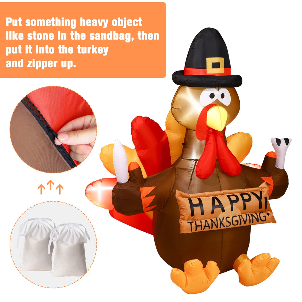 Haunt & Co Thanksgiving Inflatable Turkey 5FT Blow up Outdoor Thanksgiving Inflatables Decoration with LED Lights for Holiday Party Yard Garden