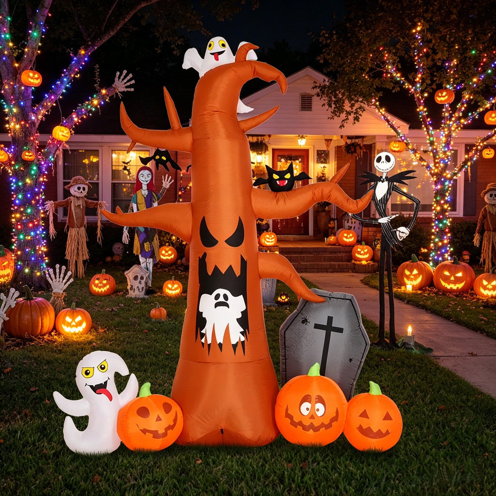 Haunt & Co Coolmade 8 ft Halloween Inflatable Outdoor Dead Tree with Ghosts Pumpkins Tombstone Bat, Halloween Blow Up Yard Decorations Clearance with Build-in LED Lights for Holiday Party Lawn Yard Garden