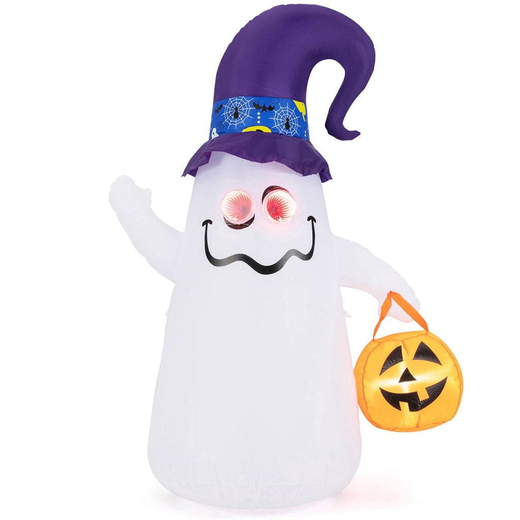 Haunt & Co Costway 6 Ft Halloween Inflatables Cute Ghost with Jack-O-Lantern & Witch Hat
