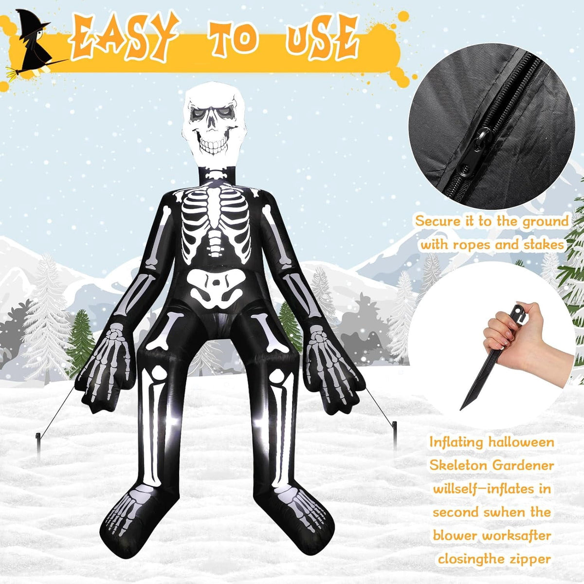 Haunt & Co Halloween Inflatables Outdoor Decorations, 10.5FT Sitting Skeleton Halloween Outdoor Inflatables Decorations Skeleton Blow Up Built in Lights Air Pump