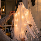 Haunt & Co Gaecuw 59 Inch Halloween Hanging Swing Ghost Decoration, Light-Up Gauze Ghost Ornament for Tree Yard Porch Outdoor Decor, As Shown