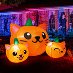 Haunt & Co COMIN Halloween Inflatable 5 FT Long Three Pumpkin Cat Head Combo with Built-in LEDs, Blow Up Yard Decoration for Holiday Party Indoor, Outdoor, Yard, Garden, Lawn
