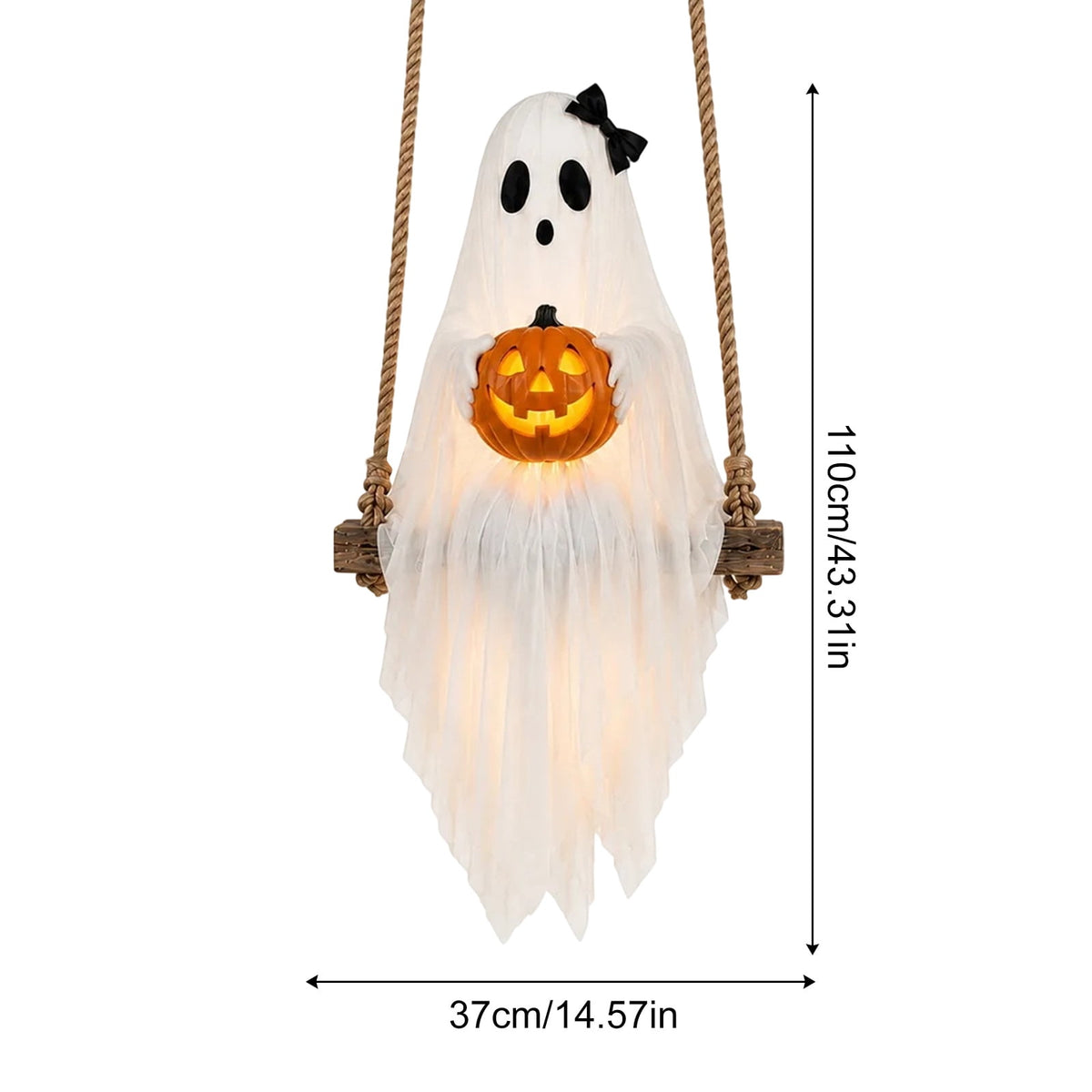 Haunt & Co Halloween Festival Ornament, Hanging Swing Ghost with LED Lights, 3.6FT Spooky Cute Ghost for Outdoor Lawn and Porch