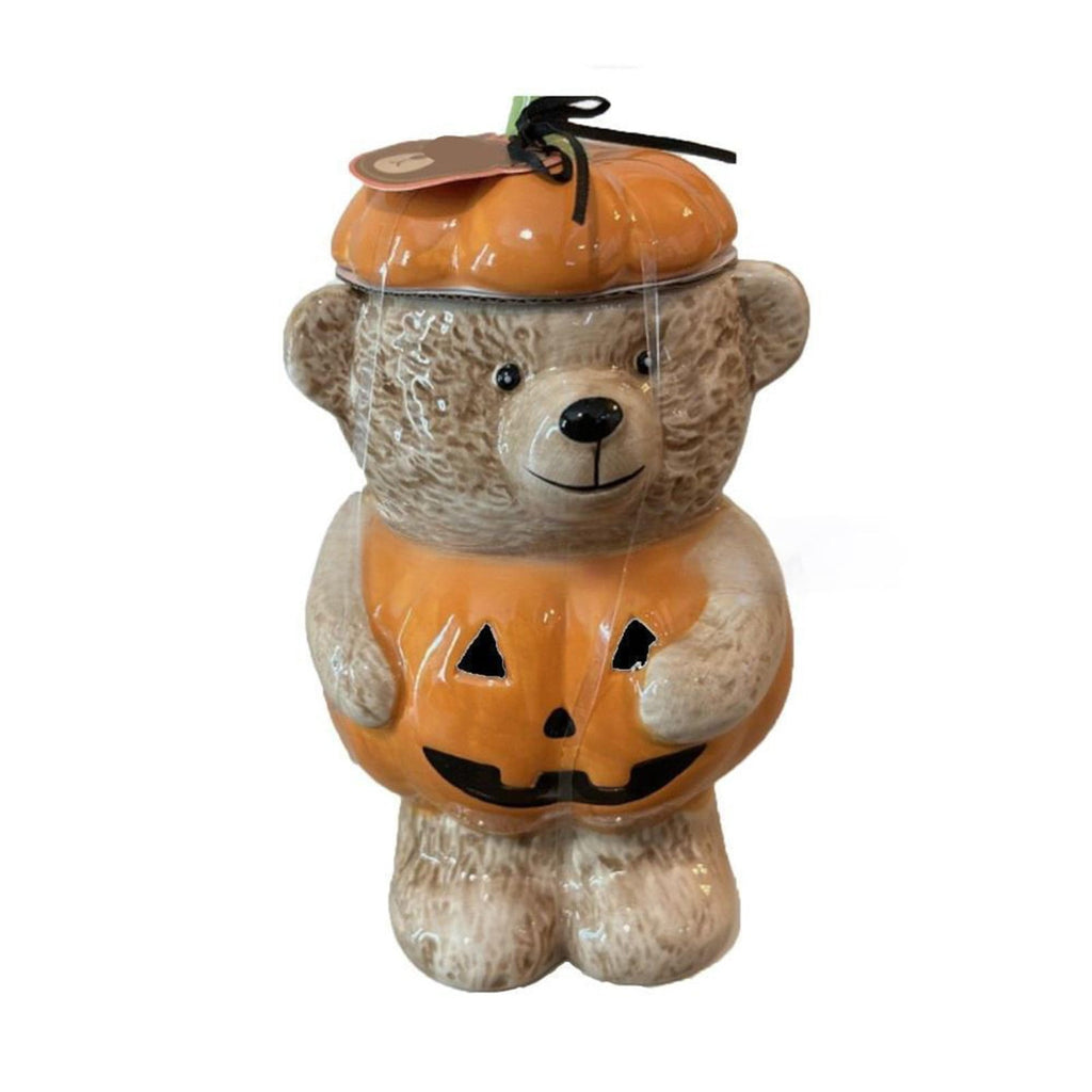 Haunt & Co Halloween Pumpkin Teddy Bear Candy Jar, Festive Snack Storage Container Decorative Resin Ornament, Cute Display Candy Holder for Kitchen Table Party Halloween Home Decoration Gift