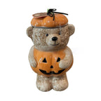 Haunt & Co Halloween Pumpkin Teddy Bear Candy Jar, Festive Snack Storage Container Decorative Resin Ornament, Cute Display Candy Holder for Kitchen Table Party Halloween Home Decoration Gift