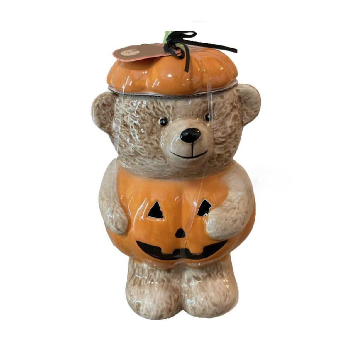 Haunt & Co Halloween Pumpkin Teddy Bear Candy Jar, Festive Snack Storage Container Decorative Resin Ornament, Cute Display Candy Holder for Kitchen Table Party Halloween Home Decoration Gift