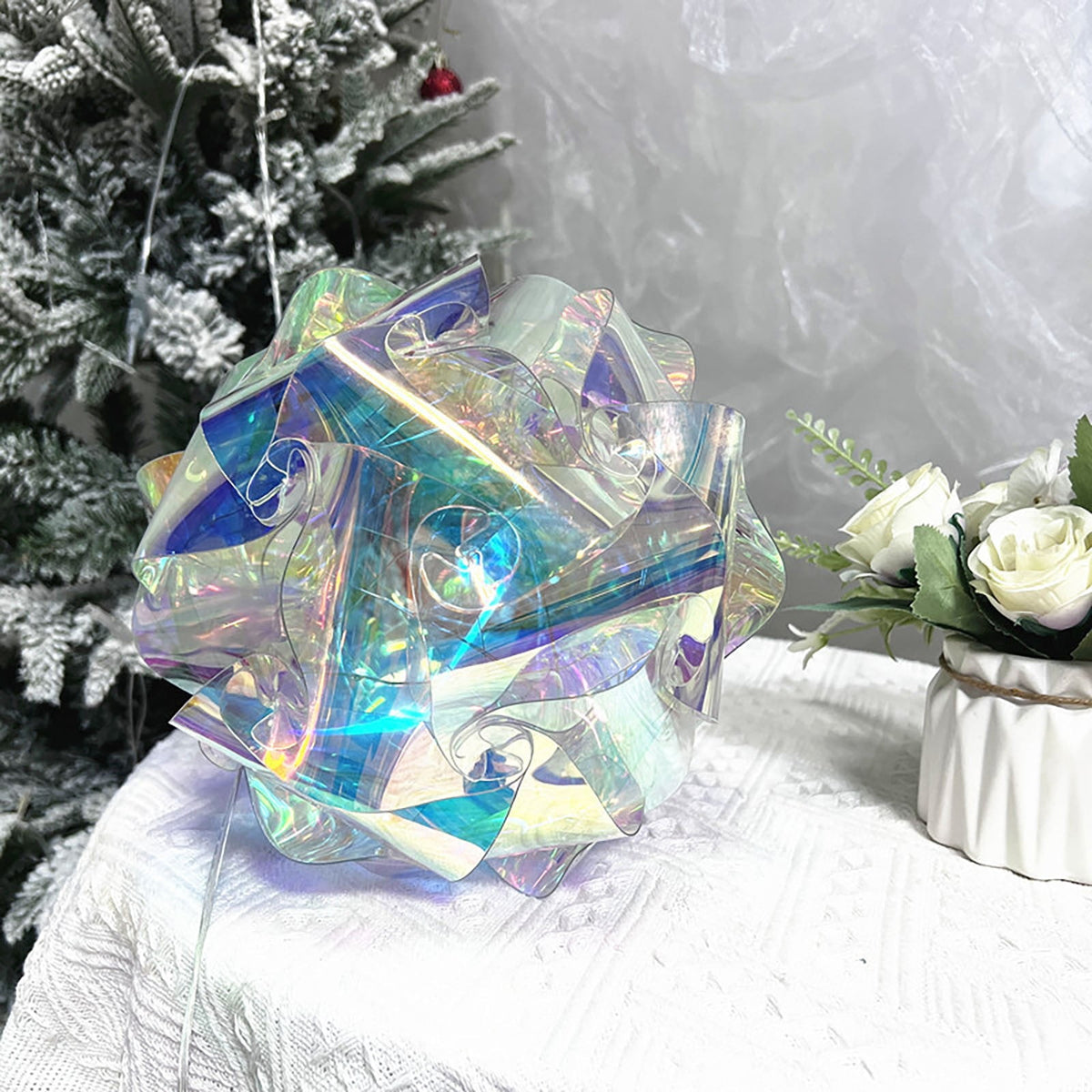 Haunt & Co Twfbrm Christmas LED Light-Prismatic Iridescent Rose 11.8" Light String with Colorful Luminous Decoration Clear Iridescent Ornaments Christmas/Halloween/Valentine Day/Birthday Gifts for Girlfriend