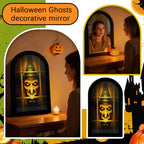 Haunt & Co Holographic Halloween Witch Mirror Decorative Metal Ornament for Holiday Ambience and Unique Festival Display
